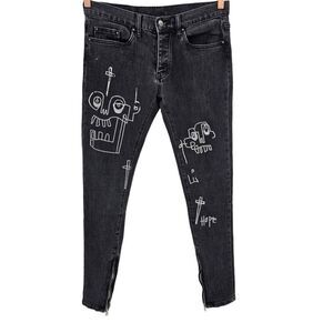 MNML X Terry Urban Mens 31 Black Grafitti Ankle Zipper Skinny Jeans